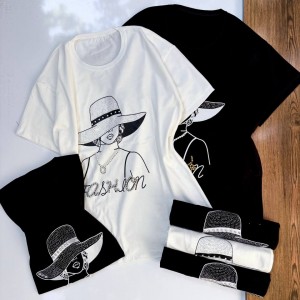 تیشرت نگین دار طرح کلاه