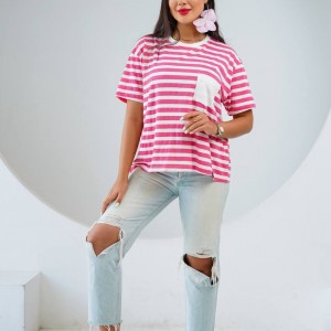 تیشرت جیب سفید راه راه