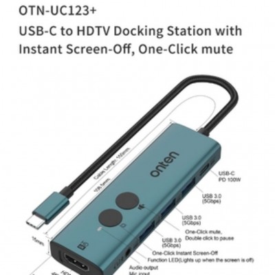 هاب 5 پورت تایپ سی اونتن مدل UC123 با 2 پورت USB 2.0 و پورت USB 3.0 و HDMI