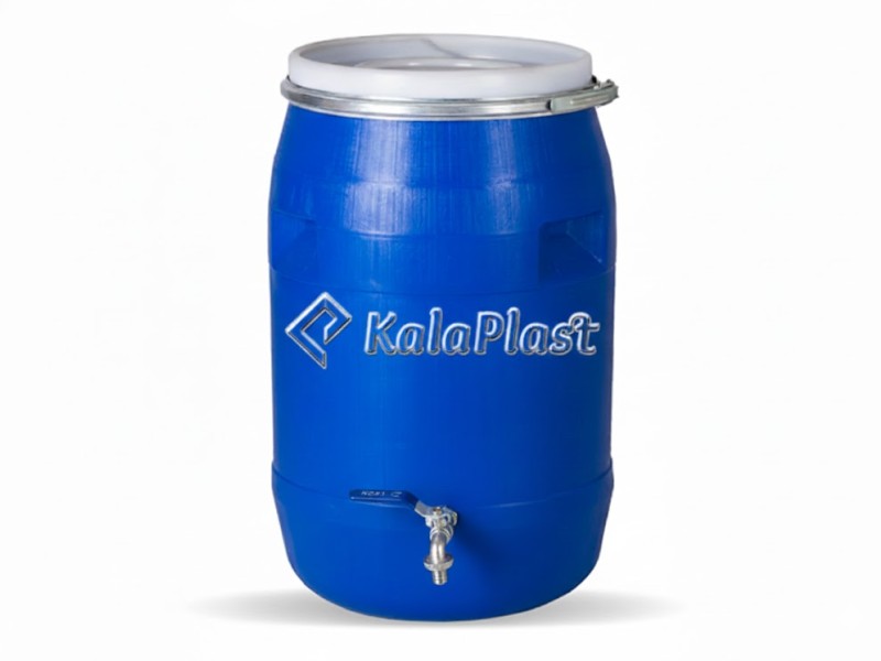 بشکه پلاستیکی 120 لیتری ضخیم با کمربند فلزی جهان با شیر فلزی