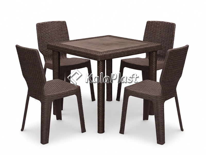 ست میز و صندلی 4 نفره پلاستیکی حصیری  مدل (جنوا)