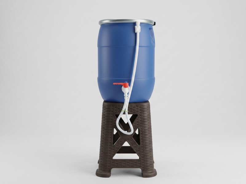 بشکه پلاستیکی 40 لیتری ضخیم با کمربند فلزی کیان با شیر پلاستیکی و شلنگ