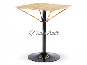 میز فلزی چهار نفره مربع تک پایه با رویه چوب طبیعی ( ترمو وود )