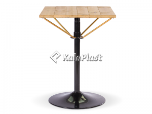میز فلزی چهار نفره مربع تک پایه با رویه چوب طبیعی ( ترمو وود )