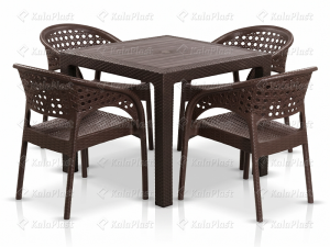 ست میز و صندلی 4 نفره پلاستیکی حصیری ناصر مدل 323-993  (پالرمو)