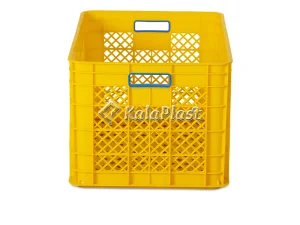 نمای جانبی سبد صنعتی پلاستیکی زرد کد 760 با دستگیره آبی