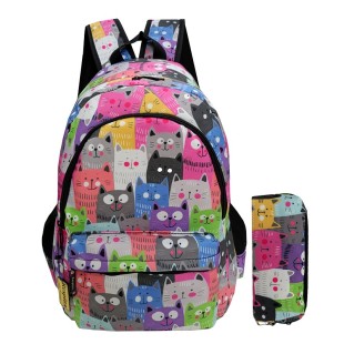 کیف مدرسه دخترانه مدل گربه cats با جامدادی (برند respina)