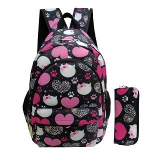 کیف مدرسه دخترانه مدل قلب و گربه heart cat با جامدادی (برند respina)
