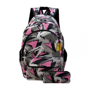 کیف مدرسه ای دخترانه مدل مثلث صورتی pink triangle با جامدادی (برند رسپینا)