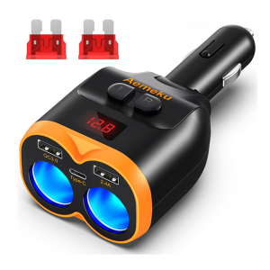 شارژر ماشن با آداپتورفندکی 2 سوکتي 12/24 با پورت TYPE-C AEMEKU