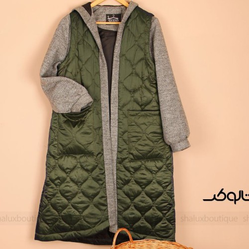 پافر ترکیبی استین دار سبز