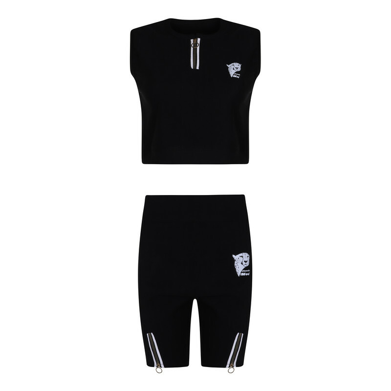 ست کراپ تاپ و شلوارک ورزشی زنانه مدل یوز زیپدار کد 105