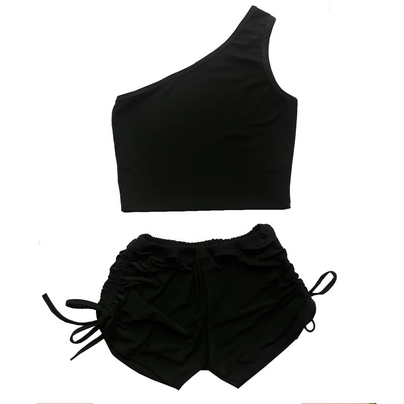 ست تاپ و شلوارک راحتی دخترانه مدل یقه رومی