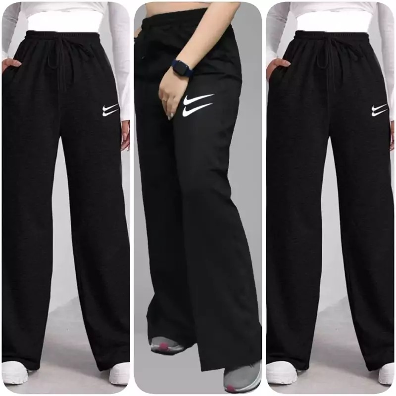 شلوار زنانه اسپرت دم پا گشاد و بگ طرح دبل نایک کد 6233715