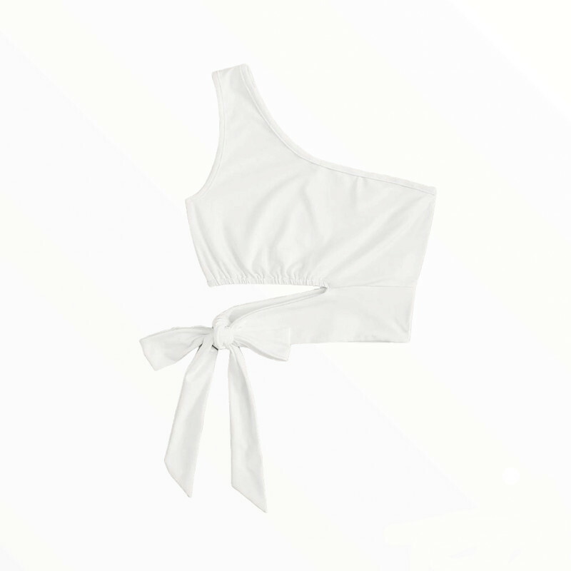 نیم تنه دخترانه مدل پاپیونی از بغل رنگ سفید