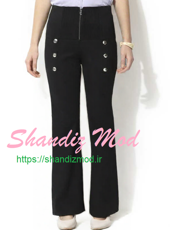 شلوار  دم پا گشاد زنانه طرح  کمر گنی بوت کات رنگ مشکی
