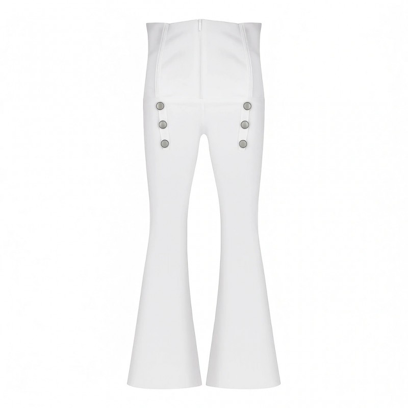 شلوار دخترانه دم پا گشاد مدل کمرگن بوت کات رنگ سفید