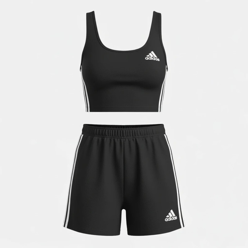 ست تاپ و شلوارک ورزشی زنانه طرح آدیداس سه نوار کد 7106609