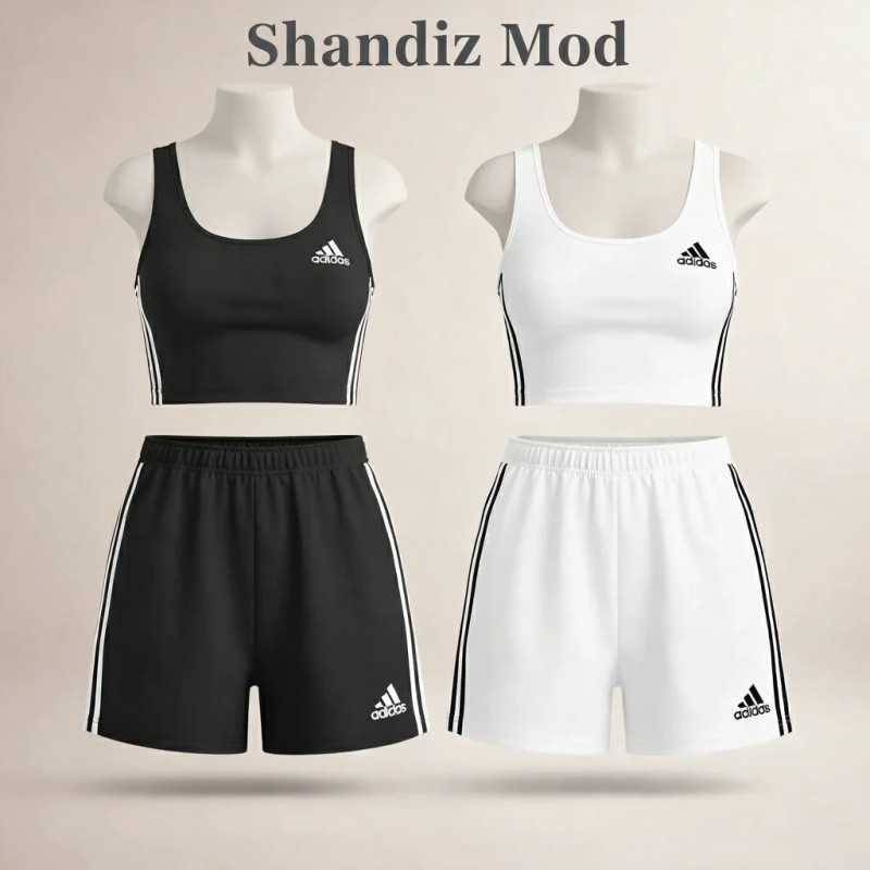 ست تاپ و شلوارک دخترانه طرح اسپرت آدیداس دو رنگ مشکی و سفید کد 7107297