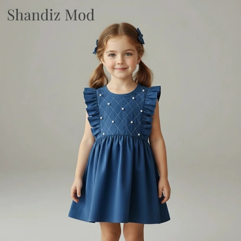 سارافون دخترانه مدل مروارید کد5883684   آبی پررنگ