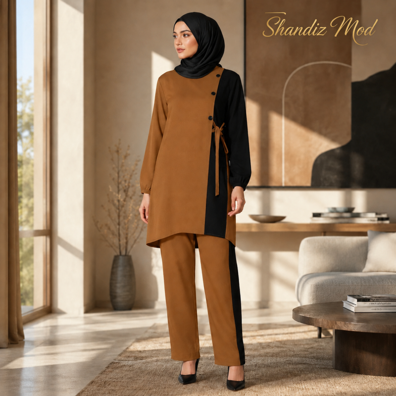 ست تونیک و شلوار زنانه مدل ابر و بادی شاندیز مد کد 5863716