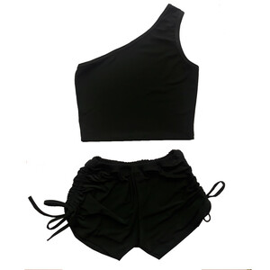 ست تاپ و شلوارک زنانه مدل یقه رومی رنگ مشکی