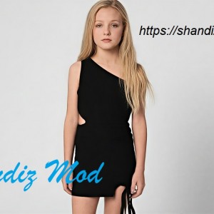 تونیک پیراهن دخترانه بغل هلالی بنددار