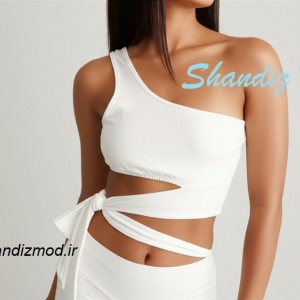 کراپ تاپ زنانه یقه رومی بغل پاپیونی رنگ سفید