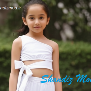 نیم تنه دخترانه مدل پاپیونی از بغل رنگ سفید