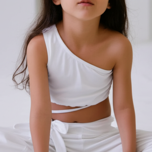 نیم تنه دخترانه مدل پاپیونی از بغل رنگ سفید