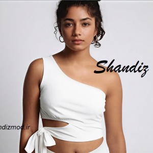 نیم تنه دخترانه مدل پاپیونی از بغل رنگ سفید