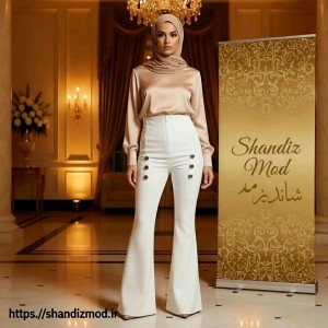 شلوار دم پا گشاد زنانه مدل کمرگن بوت کات رنگ سفید