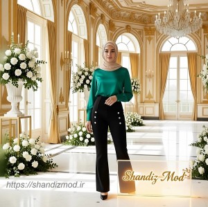 شلوار  دم پا گشاد زنانه طرح  کمر گنی بوت کات رنگ مشکی