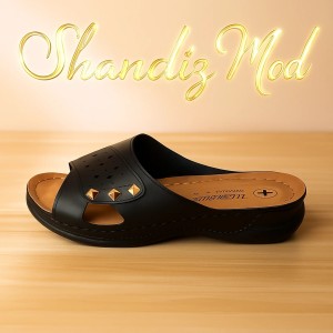 دمپایی زنانه مدل نگین هرمی کد 07 رنگ مشکی