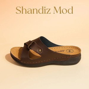 دمپایی زنانه طرح جسبی راحت و سبک کد 1-04 رنگ قهوه ای پررنگ