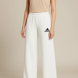 شلوار زنانه رنگ سفید طرح آدیداس دم پا گشاد کد 7099727