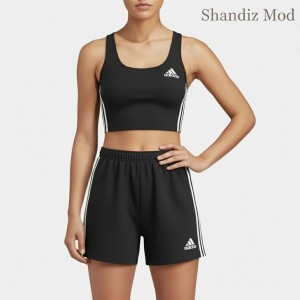 ست تاپ و شلوارک ورزشی زنانه طرح آدیداس سه نوار کد 7106609