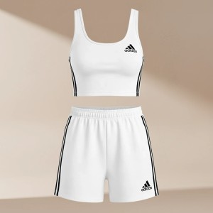 ست تاپ و شلوارک اسپرت زنانه سفید سه خط طرح آدیداس کد 7106899