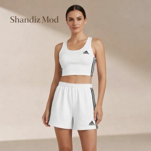 ست تاپ و شلوارک اسپرت زنانه سفید سه خط طرح آدیداس کد 7106899