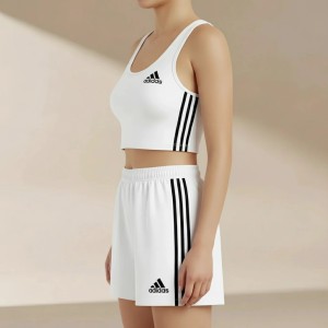 ست تاپ و شلوارک اسپرت زنانه سفید سه خط طرح آدیداس کد 7106899