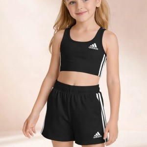 ست تاپ و شلوارک دخترانه طرح اسپرت آدیداس دو رنگ مشکی و سفید کد 7107297