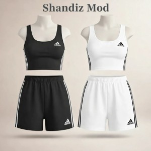 ست تاپ و شلوارک دخترانه طرح اسپرت آدیداس دو رنگ مشکی و سفید کد 7107297