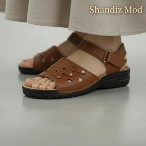 صندل زنانه مدل درخشش سه نگین الماس کد 7185428 رنگ قهوه ای