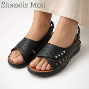 صندل زنانه چهار نگین الماس پشت کشی رنگ مشکی 7185665