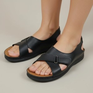 صندل زنانه پشت کشی طرح چسبی رنگ مشکی کد 7185875