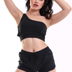 ست دو تیکه تاپ و شلوارک زنانه یقه رومی بند دار کد 7197551