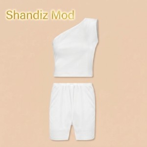 ست نیم تنه و شلوارک زنانه مدل یقه رومی رنگ سفید کد 6179926