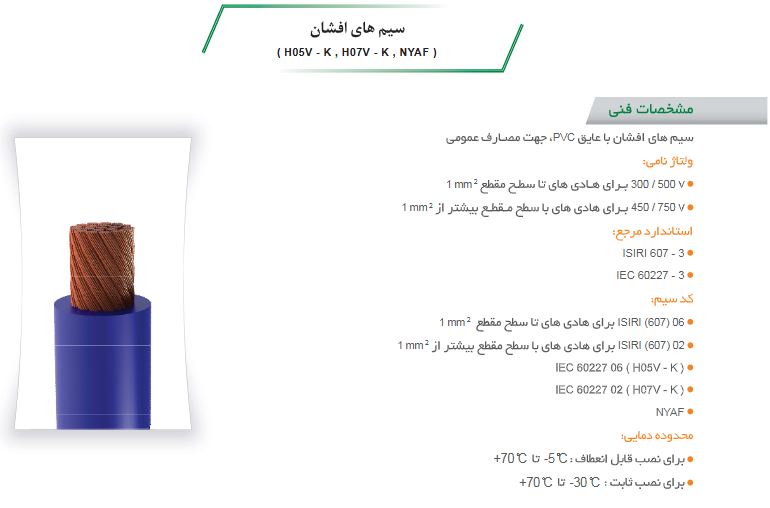 مشخصات فنی سیم افشان سیمیا