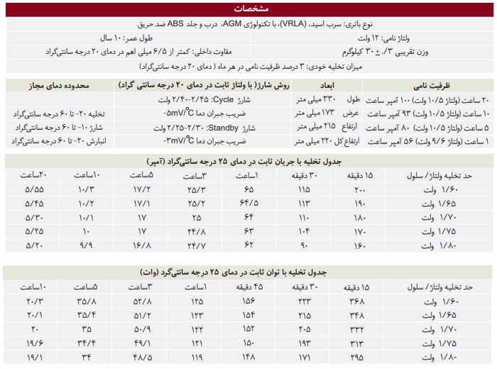 باتری 12 ولت 100 آمپر فاراسل - فاراتل