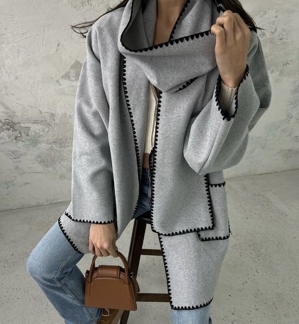 کت طوسی شالدار